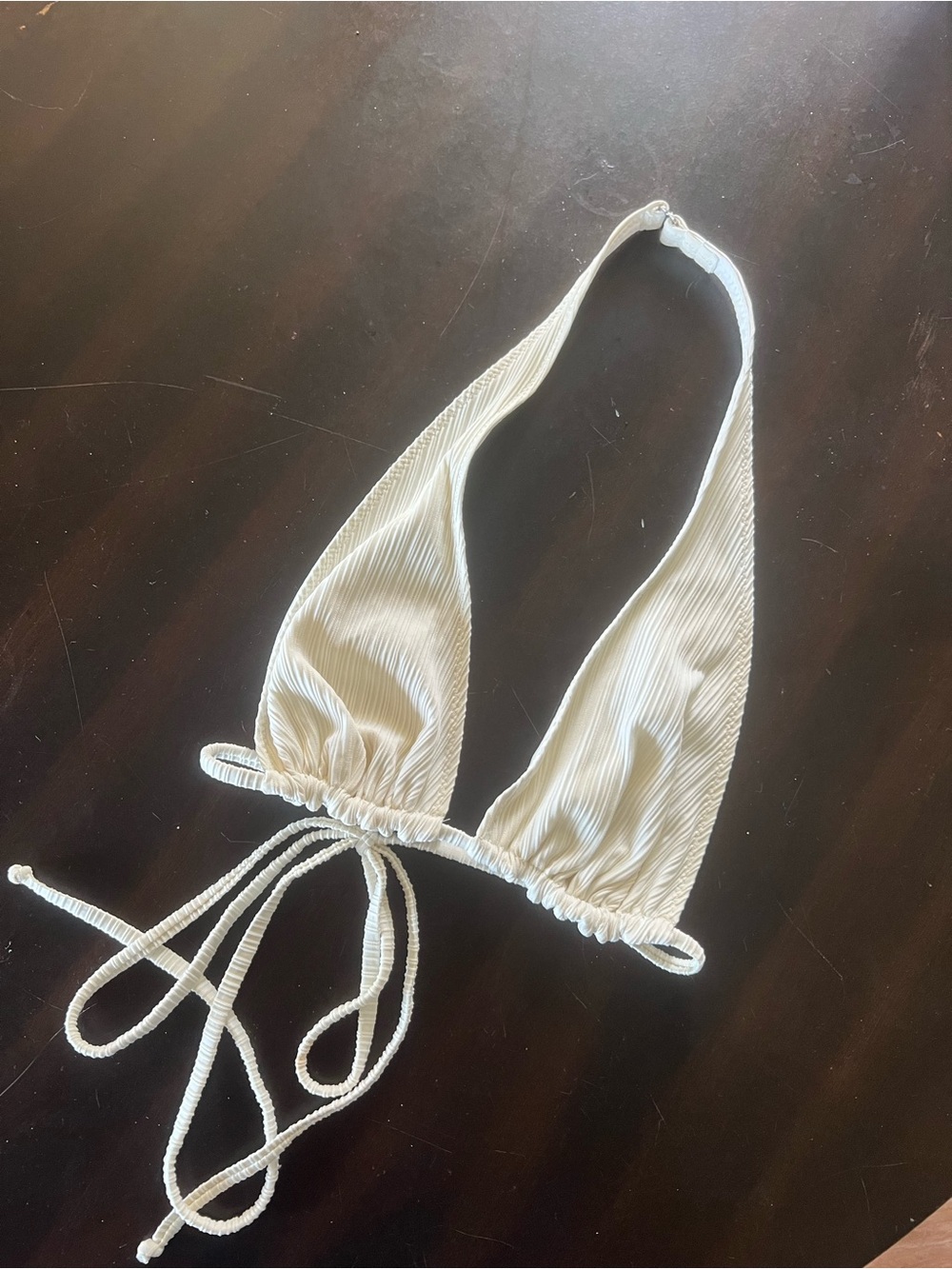 Frankie's Bikinis Cream Ribbed Halter Triangle Top